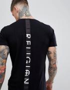 Religion T-shirt With Back Tape And Curved Hem-black