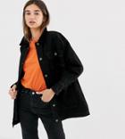 Monki Cord Collar Quilted Longline Denim Jacket In Black - Black