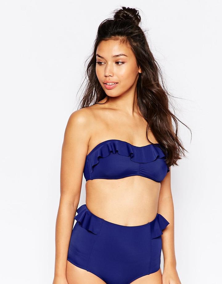 Monki Frill Bikini Top - Navy