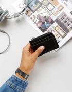 Kiomi Leather Zip Up Wallet In Black - Black
