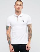 Armani Jeans Polo Shirt With Back Collar Print In White Slim Fit - Whi