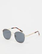 Quay Australia Link Up Round Sunglasses With Chain In Gold