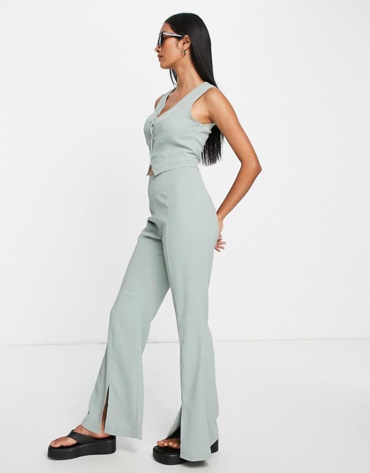 Urban Threads Split Front Wide Leg Pants In Sage Green - Part Of A Set