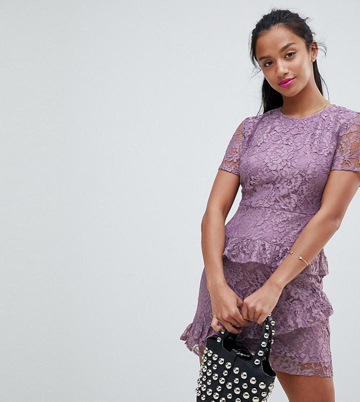 Fashion Union Petite Dress In Lace - Purple