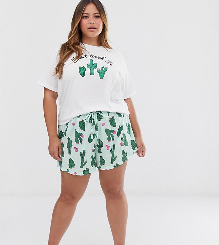 Asos Design Curve Exclusive Mix & Match Cactus Short In 100% Modal-multi