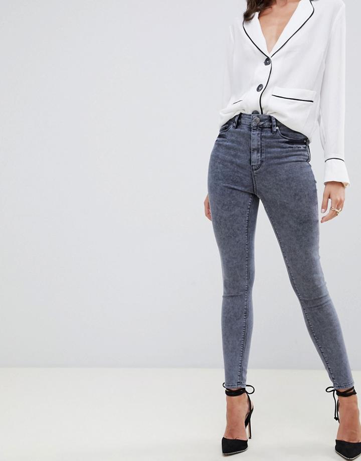 Asos Design Ridley High Waist Skinny Jeans In Petrol Gray Wash - Gray