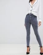 Asos Design Ridley High Waist Skinny Jeans In Petrol Gray Wash - Gray