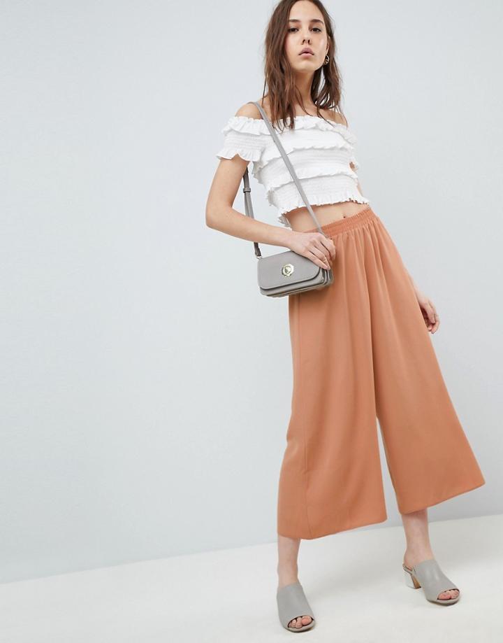 Asos Design Tailored Easy Elasticated Waist Soft Culottes - Tan