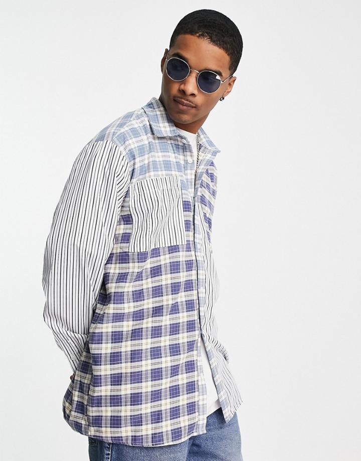 Reclaimed Vintage Inspired Spliced Check Shirt In Blue-multi