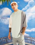 Asos Design Oversized T-shirt In Beige And Green Scuba Color Block-neutral