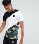 Good For Nothing Tall Muscle T-shirt With Camo Panel - Black
