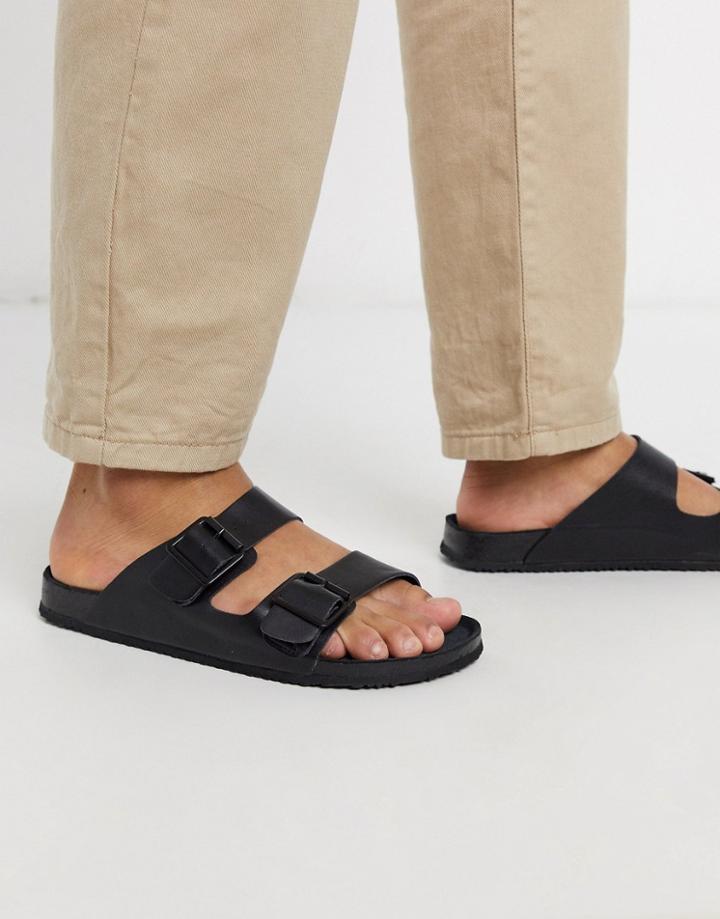 Asos Design Sandals In Triple Black With Buckle