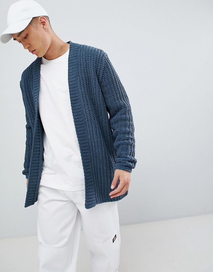 Asos Design Heavyweight Chenille Cardigan In Denim Blue - Blue