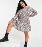Only Curve Shirt Dress With Collar Detail In Floral Print-black