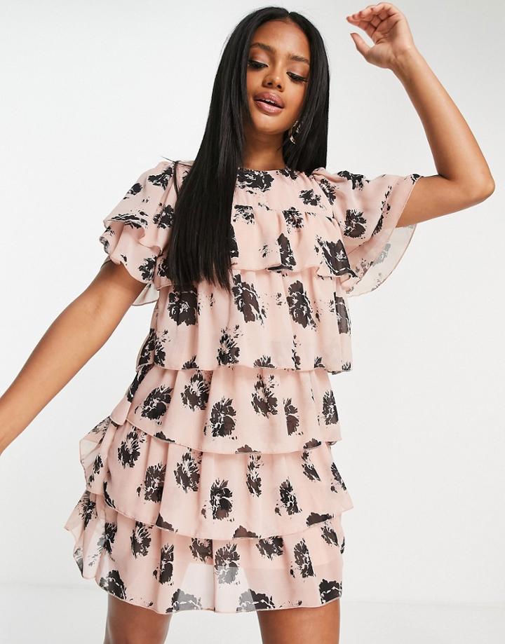 Ax Paris Tiered Mini Dress In Floral-pink