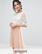 Elise Ryan Midi Dress With Scallop Lace Bodice And Low Back - Pink