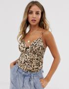 Emory Park Cami Top With Ribbon Bows In Leopard-brown