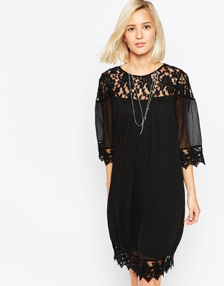 Vero Moda Crochet Detail Dress - Black