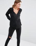 See U Soon Deep V Top With Embroidered Panel - Black