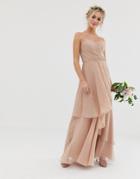 Asos Design Bridesmaid Maxi Bandeau Dress With Soft Layered Skirt-pink
