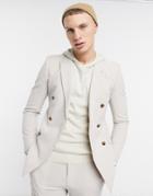 Asos Design Super Skinny Double Breasted Suit Jacket In Stone-neutral
