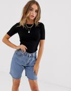 Asos Design Slim Rib T-shirt In Black - Black