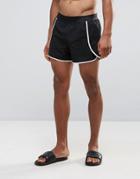 Asos Runner Swim Shorts In Black With Overlap Side Panel - Black