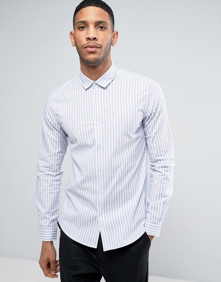 Asos Stretch Slim Stripe Shirt In Blue - Blue