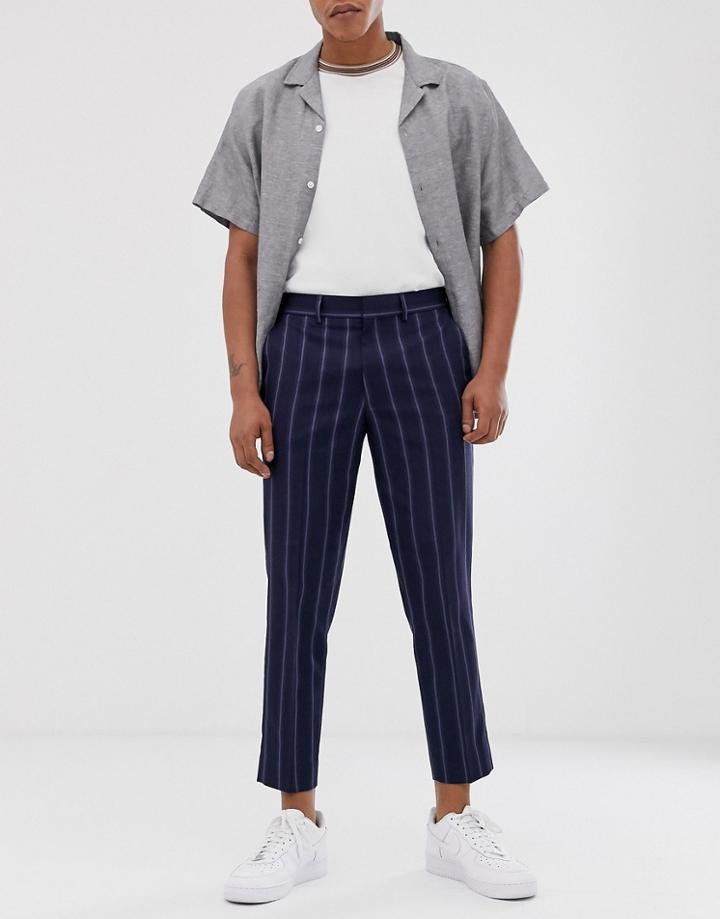 Asos Design Slim Crop Pants In Navy With Stripe