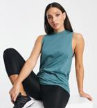 Asos 4505 Tall High Neck Drop Armhole Easy Gym Tank Top-green