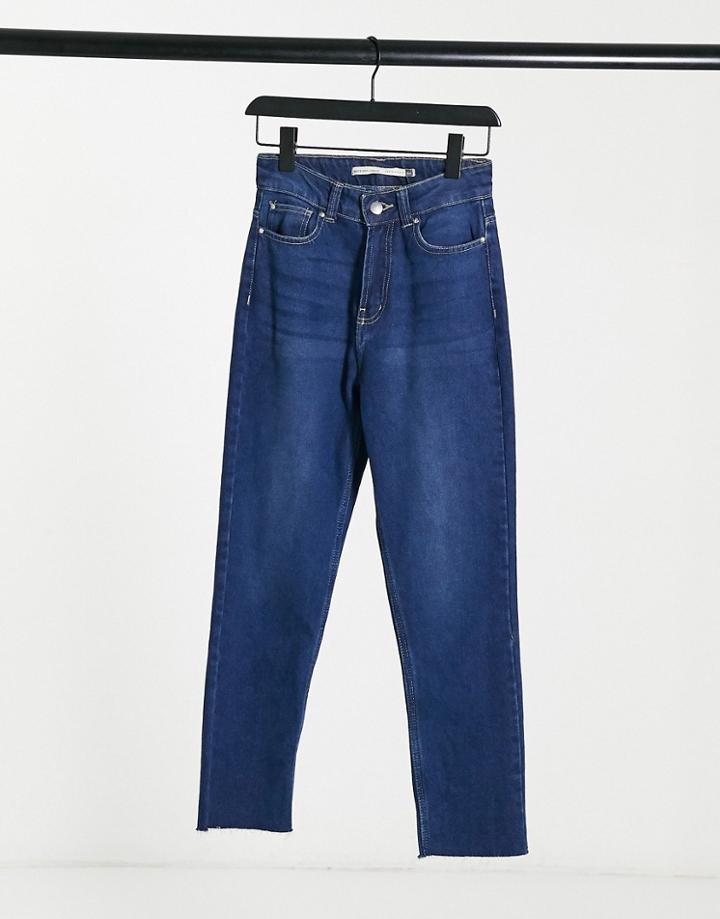 Brave Soul Fran High Waisted Mom Jeans In Indigo Blue