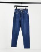 Brave Soul Fran High Waisted Mom Jeans In Indigo Blue