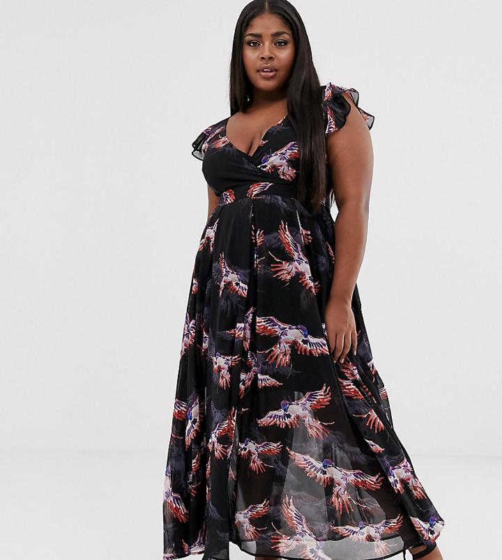 Religion Plus Maxi Dress In Bird Print-black