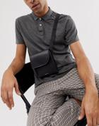 Asos Design Leather Cross Body Flight Bag In Black With Pocket Flap - Black