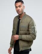 Asos Quilted Bomber Jacket With Ma1 Pocket In Khaki - Green