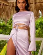 Ego X Stassie Long Sleeve Super Crop Top In Lilac - Part Of A Set-purple