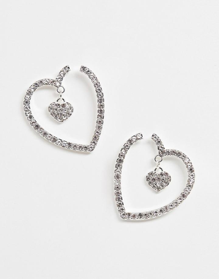 Lipsy Heart Jewelled Earring In Silver - Silver