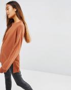 Asos Longline Sweatshirt With Front Split - Tan