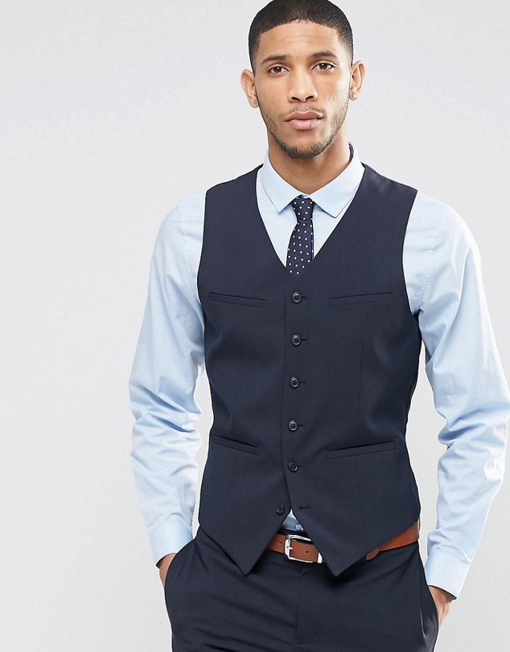 Asos Slim Suit Vest In Navy - Navy