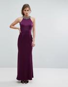 Little Mistress Embellished High Neck Fishtail Maxi Dress - Purple