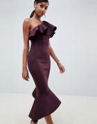 Asos Design One Shoulder Pephem Midi Bodycon Dress - Purple