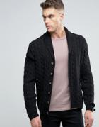 Asos Shawl Neck Cable Cardigan In Wool Mix - Black