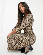 Brave Soul Leopard Print Satin Wrap Dress-white