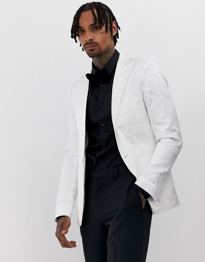 Devils Advocate White Tonal Stripe Occasion Skinny Fit Jacket