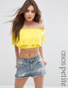 Asos Petite Off Shoulder Top With Ruffle Detail - Yellow