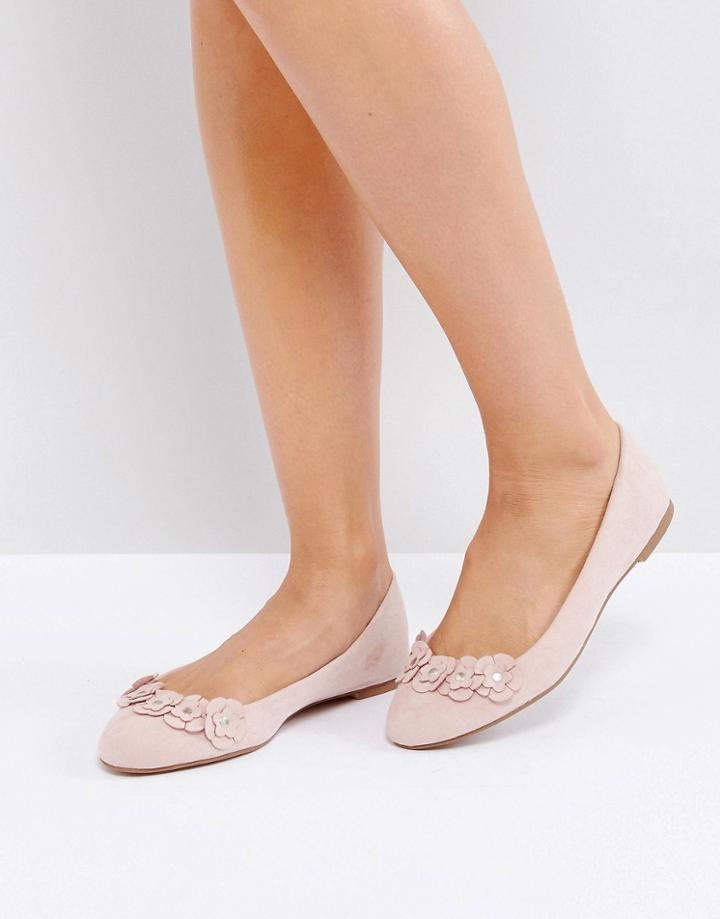 London Rebel Flower Trim Slipper Shoes - Beige