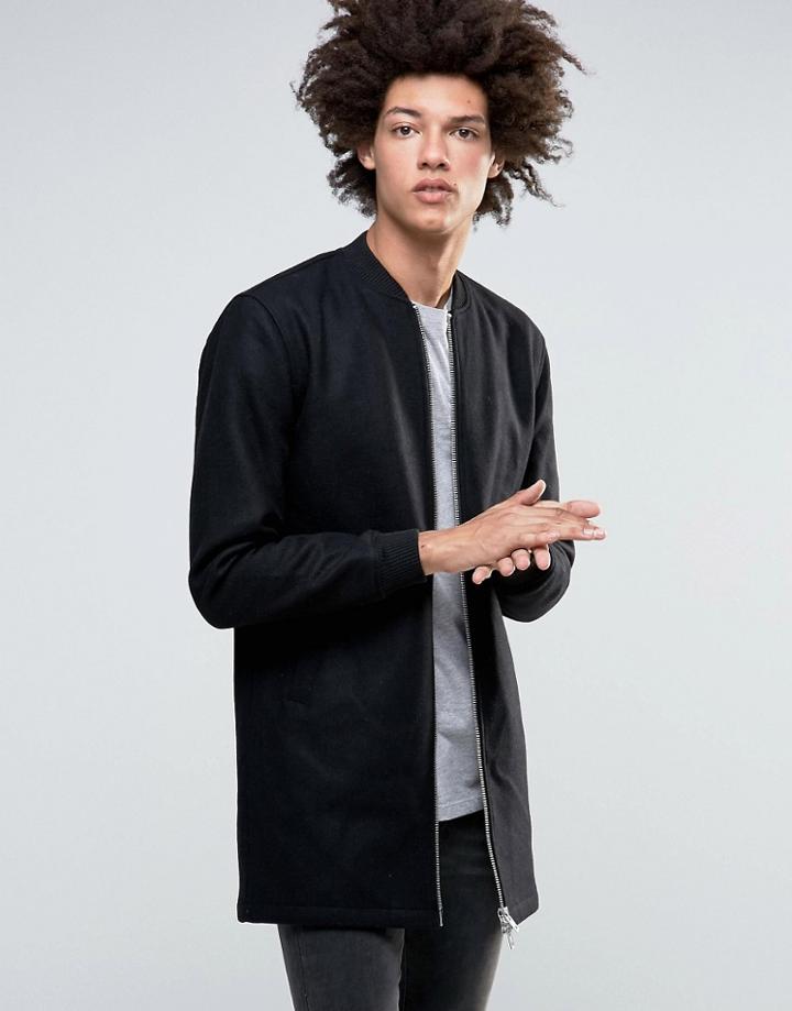 Minimum Hayman Wool Longline Bomber With Quilted Lining - Black