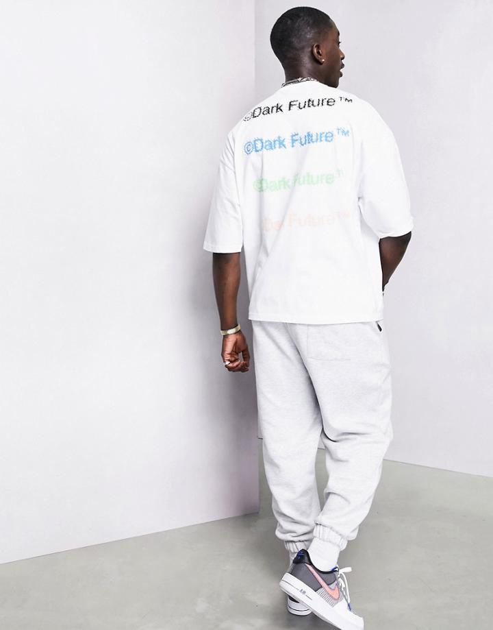 Asos Dark Future Oversized T-shirt In White With Repeat Back Print - Part Of A Set