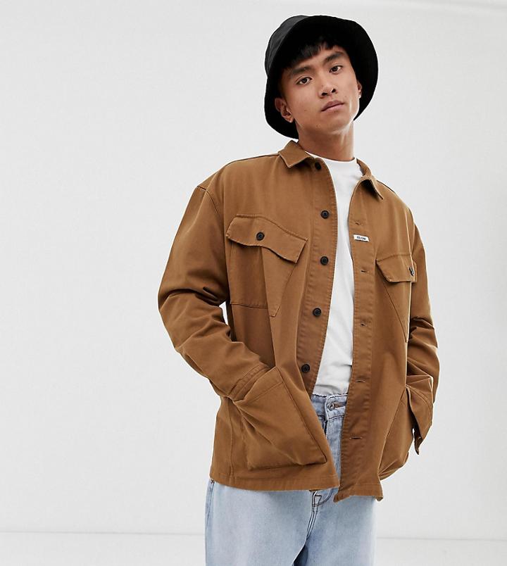 Collusion Multi-pocket Over Shirt-tan