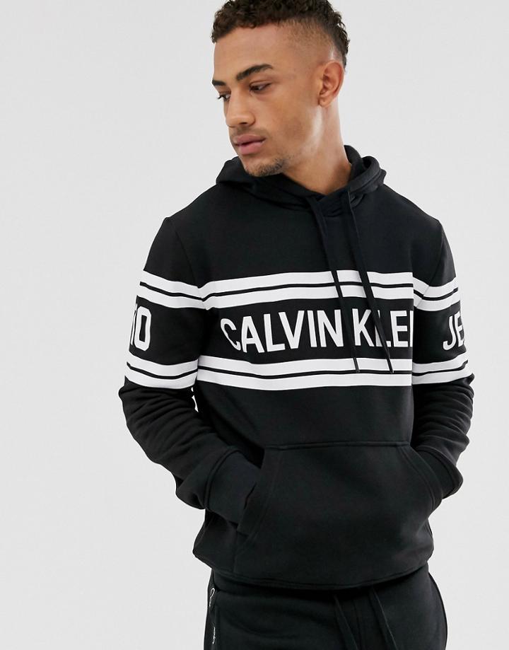 Calvin Klein Jeans Varsity Traveling Logo Crossover Hoodie In Black